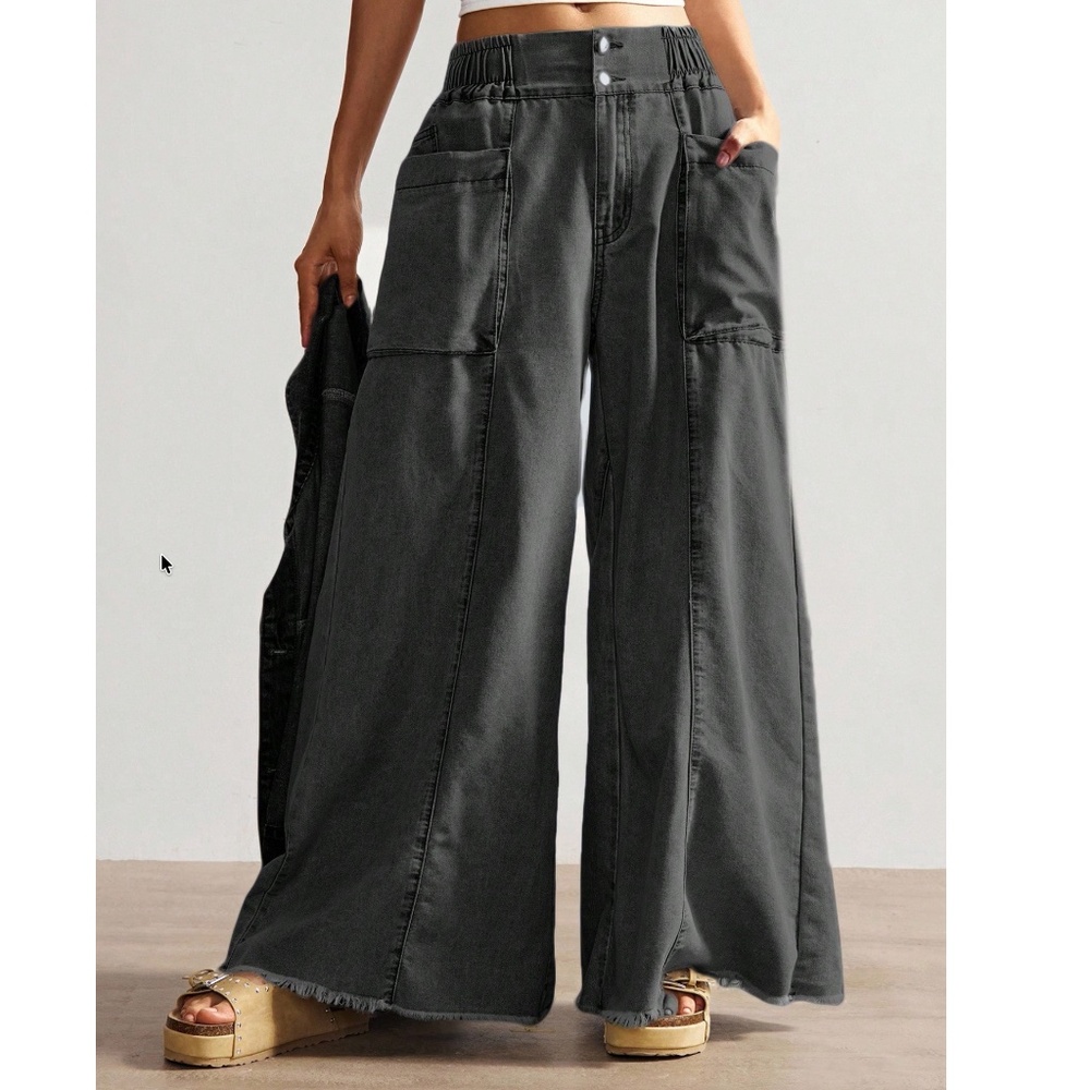 Light Wash Stretchy Waist Wide leg Denim Pants jeans - Picture 4 of 9